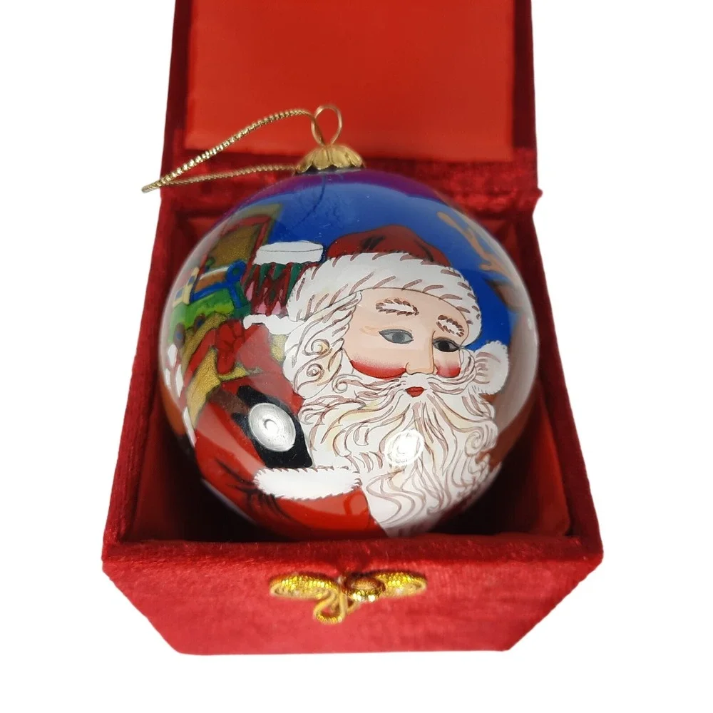 Pier 1 Imports LI BIEN Ornament Santa Claus Gifts Reindeer Reverse Painted Glass